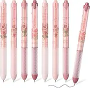 BAYTORY 8Pcs Retractable Gel Pens, Scented Ink Pens, Smooth Writing Black Ink Pen with Aesthetic Pen Barrel for Journaling Note Taking Sketching (Pink)