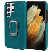 Pu Leather + Hard Pc Bumper Shockproof Phone Case Cover With Ring Kickstand For Samsung Galaxy S22 Ultra 5g - Black