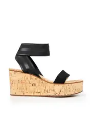 Black Strappy Cork Wedge Sandals