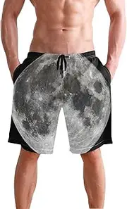 [XYMZR] Men's Swim Trunks Gray Full Moon Quick-Dry Bathing Suit Swimming Board Shorts S