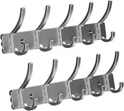 PELLUM 2-Pack Coat Rack Wall Mounted - 5 Double Hooks, Heavy Duty Aluminum, Hat and Coat Wall Mount Rack, Metal Coat Hook Rail for Coat Hat Towel Purse Keys Robes Mudroom Bathroom (2 Packs, Gray)