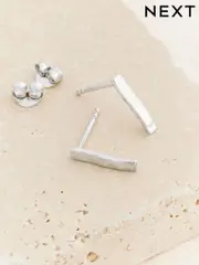 Sterling Silver Hammered Bar Stud Earrings (B23155) | $23