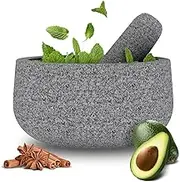 Portable Mortar and Pestle Set - 6.5 Inch 3.5-Cup Molcajete Mortar Manual Stone Grinder Unpolished Granite Bowl for Grinding Spices and Avocado Sauce