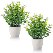 2 Pack Fake Plants Ceramic Mini Artificial Greenery Potted Plants White Basin