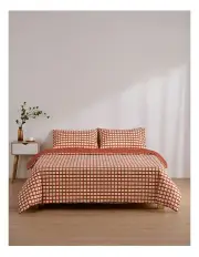 [Dreamaker] Micro Flannel Reversible Grid Quilt Cover Set in Sienna