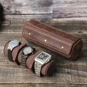 Vintage Leather Men 3 -Slot Watch Boxes Roll Storage Case Portable Watch Travel