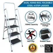 4 Step Ladder Foldable Steel Frame Multi Purpose For Household Office Non Slip