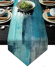 Turquoise and Grey Table Runner,Teal Abstract Modern Art Burlap Table Runners for Table Dresser Runner Farmhouse Style for Dinner Party Holidays Home Decoration