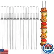 Lucalda Kabob Skewers - 17" 12 Pack Metal Skewers For Kabobs with Push Bar Do
