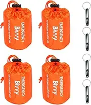 GOGOOD 4 Pack Emergency Bag Survival Bivvy Sack with Whistles, Lightweight Portable Emergency Supplies for Outdoor Camping Hiking Keep Warm After Earthquakes, Hurricanes Disasters