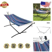 550lbs Capacity Blue Pinstripe Hammock with 10FT Stand for Indoor/Outdoor Bliss