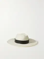[Max Mara] Max Mara - Sidney Faux Leather-trimmed Raffia Hat - White - 58 58 White