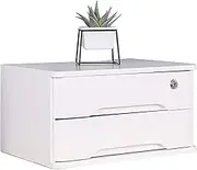 Wooden Desktop Storage Box with 2 Lockable Drawers, File CabinetDesktop Data Cabinet, Can Store A4 Paper, Magazines, Documents and Documents (Color : White, Size : 40×28×22cm)