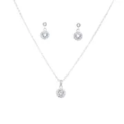 Bevilles Halo Stud Earring and Necklace Set with Cubic Zirconia in Sterling Silver