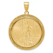 14K Yellow Gold Wideband Distinguished Coin Jewelry Polished And Beaded Mounted 1/2Oz American Eagle Bezel Pendant