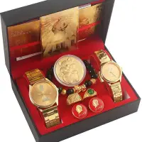 在飛比找Yahoo!奇摩拍賣優惠-【熱銷】越南沙金降壓金錶紀念手錶情侶表一盒兩塊石英夜光防水石