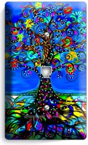 BLUE MEXICAN TREE OF LIFE FOLK ART PHONE TELEPHONE WALL PLATE COVERS ROOM DECOR