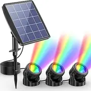 POPOSOAP Solar Pond Lights, 3-in-1 RGB LED 13 Colors Changing Solar Underwater Pond Lights, IP68 Waterproof Submersible Solar Lights for Pond, Garden, Patio, Fountain, Pool Decoration