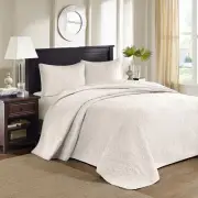 BEAUTIFUL XXL OVERSIZED WHITE VINTAGE CLASSIC TEXTURE BEDSPREAD QUILT SET KING ~