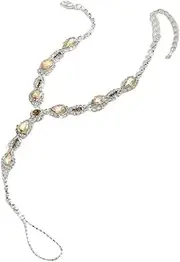 [Generic] Boho Summer Beach Rhinestone Foot Chain with Toe Ring Rhinestones Crystal Anklets Wedding Bridal Rhinestone Foot Chain Anklet for Women