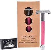 Parker 29L Women's Long Handle Butterfly Open Double Edge Safety Razor (Pink) & 5 Parker Blades