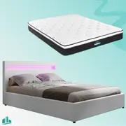 Queen Package | Wanda LED Storage Bed White & Bonita Euro Top Mattress (Medium Firm)