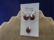 Fenton Glass Necklace & Earrings Set Sterling Silver Paper Lantern Design
