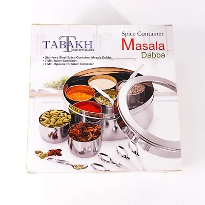 Tabakh Spice Container Masala Dabba 7 Mini Storage Containers 7 Mini Spoons NEW