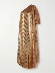 [Dima Ayad] Dima Ayad - One-shoulder Sequined Crepe De Chine Gown - Gold - 3XL/4XL 3XL/4XL Gold