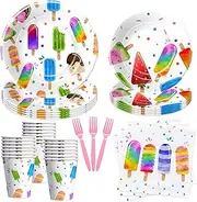 Xenorik Summer Popsicle Party Plate,Napkins, Cup And Cutlery Supplies Set