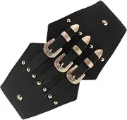 [MOKKHNB] Women Vintage Wide Elastic Cinch Belt with Retro Buckle Adjustable Corset Waist Belt for Dresses Fashionable Accessory for Stylish Outfits