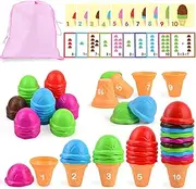 Sotodik Ice Cream Toy Counting and Color Sorting Set for Toddlers, Montessori Stacking Fine Motor Skills Toys, Preschool Learning Education Toys for Kids Boys Girls 3 4 5 6 7 Gift