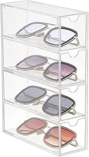 [JIRONN] 2 PCS 4 Layer Sunglasses Organizer Box, Acrylic Sunglass Storage Box, Glasses Display Shelf, Desktop Glass Drawer Case, Eyeglass Storage Rack, Clear Eyeglass Holder, Eyewear Display Case for Women Men