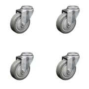 4 Inch SS Gray Polyurethane Wheel Swivel Bolt Hole Caster Set Service Caster