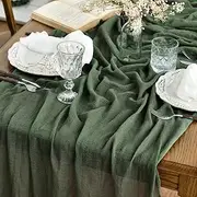 Artoid Mode Verde Foresta Fashion Boho Gauze Cheesecloth Dusty Table Runner, 90 x 300 cm Seasonal Holiday Kitchen Dining Table Decoration for Indoor Outdoor Home Party Decor