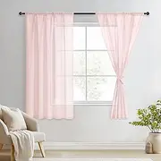 DWCN Pink Voile Curtains Pencil Pleat Curtains with Tie Backs Net Curtain for Kids Bedroom Short Curtain for Windows 2 Panels, Pink, W52 x L63 Inch