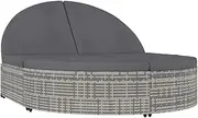 Camping Sunloungers Reclining Patio ChairsGrey Poly Rattan 2-Person Sun Lounger with Cushions