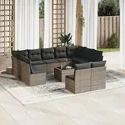 12 Piece Garden Sofa Set with Cushions Grey Poly Rattan Patio Bar Sets