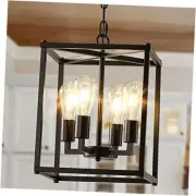 Lantern Pendant Light, 4-Light Black Chandelier,Modernized Ceiling Hanging