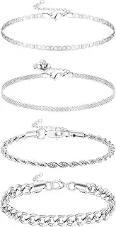 [Kakonia] 3-4 PCS Stainless Steel Chain Anklet for Women Dainty Boho Tennis Ankle Bracelets Set Layered Link Paperclip Chain Anklet Adjustable Summer Beach Foot Jewelry