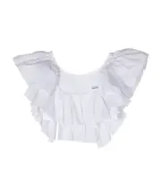 ruffle-trim cropped blouse 16Y,15Y White
