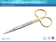 Scissors Surgical 4.5" Straight Gold Plated Handle Tungsten Carbide ARTMAN