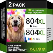 804XL 804 Ink Cartridges Combo Pack Remanufactured for Hp 804XL 804 Ink Cartridge Works for HP Envy 6200 Officejet 6220 6222 7120 7820 7822 Printer(1 Black 1 Color)