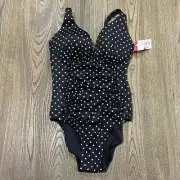 NWT Spanx One Piece Swimsuit Ruched Underwire Polka Dots Splash Black White 12