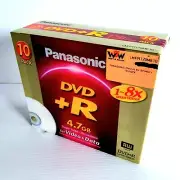 Panasonic DVD+R Blank Discs 10 Pack, 4.7 Single Sided, Recordable For Video/Data