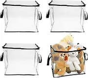 4Pcs PVC Toy Storage Box with Handle, Transparent Foldable Toy Organizer Box, Waterproof Toy Storage Bins, Large Capacity Board Game Storage Box for Plush Toys Building Blocks