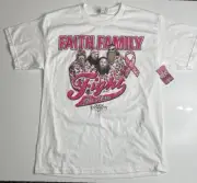 Duck Dynasty White T-Shirt Faith Family Pink Ribbion Robertson Sz L Cancer NWT