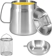 1.5L/2L Oil Strainer Pot Large Capacity Oil Storage Can with Filter Lid and Frying Basket 304 Stainless Steel Oil Filter Tank Multifunctional Oil Filter Pot for Storing Frying Oil (2L)