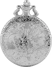 [QRDYL] Pocket Watch,Silver Shield Crown Pattern Quartz Pocket Watch Fashion Necklace Pendant Chain Jewelry Gift Steampunk Clock,30cm Chain
