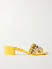 [Dolce & Gabbana] Dolce & Gabbana - Maiolica Karol Leather-trimmed Canvas-jacquard Sandals - Yellow - IT38 IT 38 Yellow